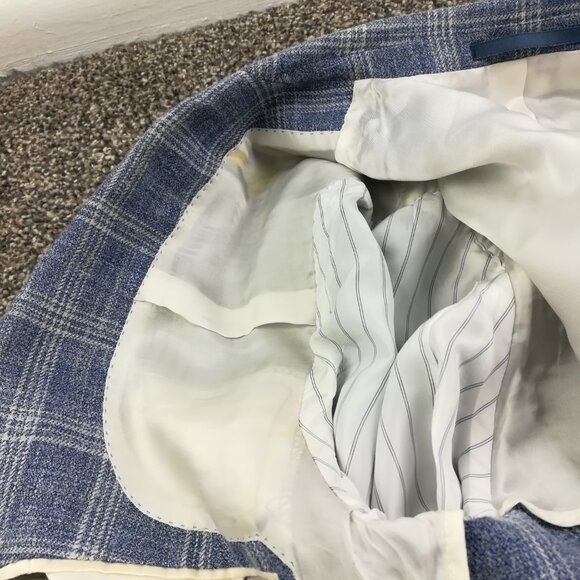 SuitSupply Sport Coat Blazer 40S E Thomas Silk Wool Linen Windowpane Plaid Blue - Picture 8 of 14
